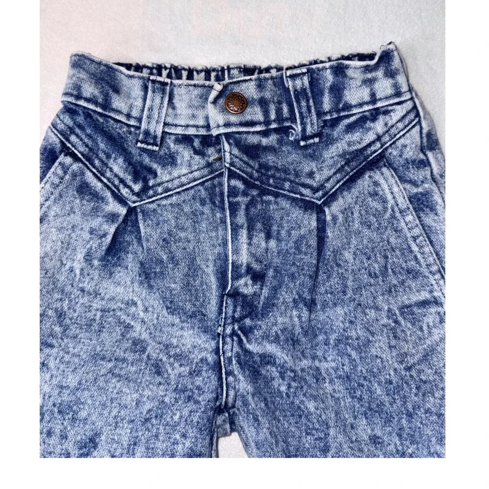 Acid Wash Jeans Girls Size 6 Blue  Pleated High Waist
